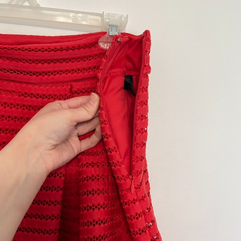 EXPRESS Mesh High Waisted Full Pleated Skirt Red Striped 2010s Mini A-Line Skirt - Picture 10 of 16